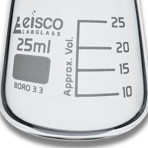 Eisco Labs - 25mL Conical Flask, Wide Neck, Borosilicate Glass, Heat Resistant Flask for Small Volume Mixing, Titrations, Sample Storage, Scientific Experiments - Chemists, Microbiologists & Labs in Saudi Arabia