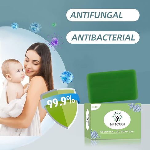 صابون مضاد للفطريات، ترقية شريط صابون الجسم بزيت شجرة الشاي الطبيعي، يساعد على حكة جوك، السعفة، قدم الرياضي، رائحة الجسم، تهيج الجلد مع زيت شجرة الشاي الطبيعي، زيت الأوكالبتوس، وزيت اللافندر in Saudi Arabia