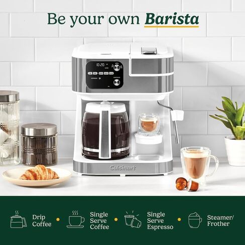 CUISINART Coffee Maker Barista System, Coffee Center 4-In-1 Coffee Machine, Single-Serve Coffee, Espresso & Nespresso Capsule Compatible, 12-Cup Carafe, White, SS-4N1W in Saudi Arabia
