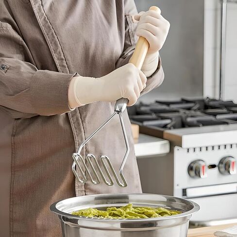 OCS Parts Pro Chef Series 18-Inch Round Potato Masher with Wood Handle | Heavy Duty Chrome Plated Food and Potato Masher for Home and Commercial Kitchens in Saudi Arabia