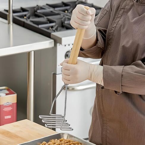OCS Parts Pro Chef Series 18-Inch Round Potato Masher with Wood Handle | Heavy Duty Chrome Plated Food and Potato Masher for Home and Commercial Kitchens in Saudi Arabia