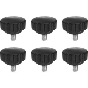 HARFINGTON 6pcs Knurled Clamping Knobs Thumb Screws M6 x 40mm Metric Male Thread 28mm Matte Plastic Head 304 Stainless Steel Stud Hand Threaded Knob Thumbscrew Handle, Black