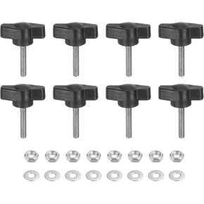HARFINGTON 8pcs Tee Wing Knobs M5 x 30mm Metric 304 Stainless Steel Threaded Stud 27mm Z/T Head Plastic Handles Thumb Screws Hand Clamping Knob Grip Thumbscrew with Nuts Washers, Black