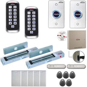 Visionis FPC-8380 2 Door Professional Access Control Outswing Door MagLock 600lbs Time Attendance TCP/IP RS485 Wiegand Controller, Outdoor Anti-Vandal Keypad/Reader, Software 100,000 Users, PIR Kit