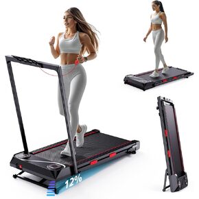 Walking Pad Treadmill Auto Incline, Jogwell 2 in 1 Foldable Treadmill for Home and Office, Portable Under Desk Treadmill with 12% Incline for Walking Jogging Running, Black