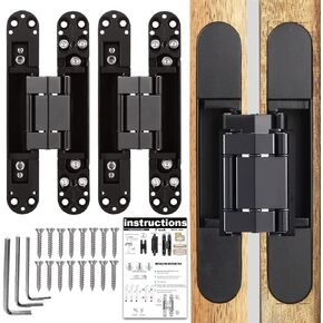 Pacify 2 Set 7" Hidden Door Hinges Upgraded Invisible Door Hinge Heavy Duty Concealed Hinges Adjustable 180 Degree Swing Outswing 3D Hinges with Capacity up to 177lb