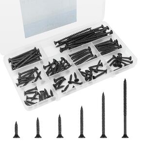 Drywall Screws Assortment Kit, Wood Screws for Drywall,108 PCS Coarse Thread, Phillips Drive Screws Set, Self Tapping Dry Wall Screws Assortment, 6 Sizes(3",2",1-1/2",1-1/4",1",3/4") (Black)