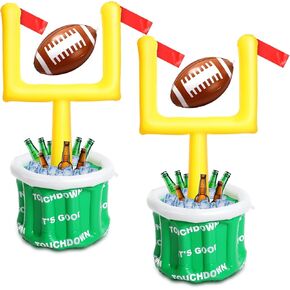 2 Pcs Inflatable Football Drink Cooler Football Field Cooler Football Party Drink Cooler Blow Football Goal Post Cooler with 2 Inflatable Rugby for Sport Game Party Supplies