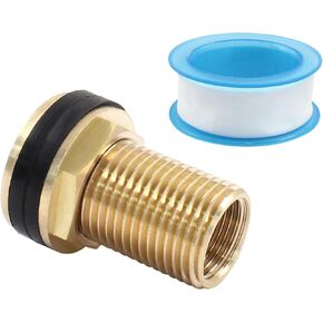 1pc 3/8" Female 1/2" Male Solid Brass Bulkhead Fitting, Brass Water Tank Connector with 2 Rubber Rings, Thru-Bulk Pipe Fittings for Aquariums, Bucket Hose