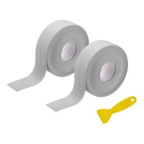 uxcell 2 Rolls Caulk Tape Self-Adhesive, 1.4" x 10.5Ft PVC Waterproof Caulking Sealant Tape Caulk Strip for Kitchen, Sink and Floor Toilet Wall Edge Protector with Sealing Tool, Grey