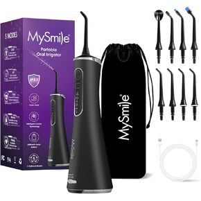 جهاز تنظيف الأسنان المائي المتقدم اللاسلكي MySmile LP211 للأسنان، 5 أوضاع للتنظيف، جهاز تنظيف الأسنان بالطاقة القابلة لإعادة الشحن، 8 رؤوس نفاثة بديلة، جهاز ري الأسنان المقاوم للماء IPX 7 مع حقيبة تخزين محمولة للسفر in Kuwait
