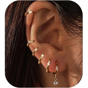 Earring Sets for Multiple Piercing Cartilage Stud Earrings for Women Hypoallergenic Dainty Gold Earrings 14K Gold Plated Earring Stack Trendy Small Huggie Hoop Earrings