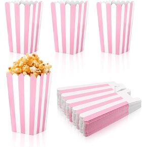 24 Pcs Pink Popcorn Boxes, Small Popcorn Buckets Popcorn Boxes for Party Pink And White Striped Popcorn Boxes for Birthday Party Favor Supplies