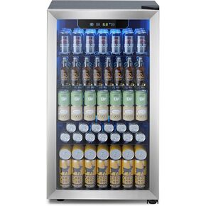 55 Cans Beverage Refrigerator Cooler, 1.3 Cu.ft Mini Fridge Countertop Drink Cooler with Glass Door for Beer, Soda,Wine, Adjustable Digital Temperature Control for Home Dorm Bar, Black