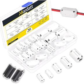 32Pcs 7 Sizes Clip-on Ferrite Ring Core RFI EMI Noise Suppressor Cable Clip with Toroid Cores for 3.5mm/ 5mm/ 7mm/ 9mm/ 13mm/ 15mm/ 24mm Diameter Cable, Black
