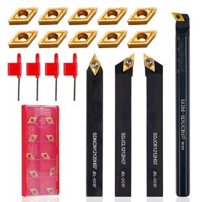 Indexable Lathe Turning Tool 21Pcs Kit 3/8" (10mm) Shank, Includes 7Pcs Metal Lathe Tool Holders and 14Pcs Carbide Inserts for Turning Boring Grooving Cutting Threading Carbide Turning Tool