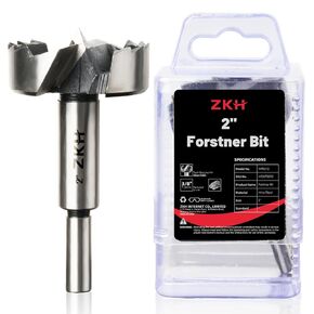 ZKH 3/8 Inch Forstner Drill Bit, Carbide Tipped Forstner Bit with Centering Point for Smooth, Flat, Burr-Free Holes, Ideal for Hard Wood, Soft Wood, Veneered Plywood, Plastic