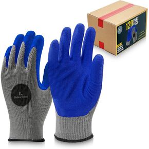 12 Pairs & 120 Pairs Blue Latex Coated, Gardening Gloves, Work Gloves, Double dipped, Textured Grip Gloves