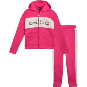 bebe Girls' Jogger Set - 2 Piece Sequin Fleece Zip Up Hoodie and Jogger Pants - Cute Matching Outfits for Girls (Sizes: 7-12)