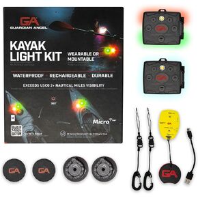 Guardian Angel Kayak Light Kit – Rechargeable, Mountable Safety Lights with Magnetic Mounts & Wireless Remote - Long-Lasting, Waterproof Lights for Hands-Free Navigation, Kayak, Canoe & Paddle Board