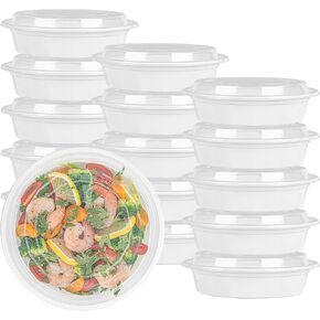 Restaurantware Asporto 24 Ounce To Go Boxes, 50 Microwavable Take Out Food Containers - Clear Plastic Lids Included, Do Not Contain BPA, White Plastic Catering Food Containers, Disposable, Round