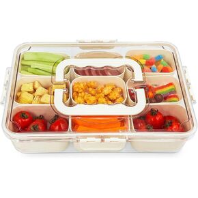 Snack Box Container, Travel Snack Box, Seasoning Food Organizer and Storage Container for Charcuterie Veggie Fruit Divided Serving Tray with Lid and Handle (1pc-12 Compartments)