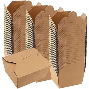 50 عبوة - حاوية طعام ورقية صديقة للبيئة للاستعمال مرة واحدة | صناديق من الورق المقوى متينة مقاومة للتسرب والشحوم وقابلة للاستخدام في الميكروويف | الغداء | تخزين | كرتونة دجاج صينية من مطعم وير (49 أونصة، بني) in Kuwait