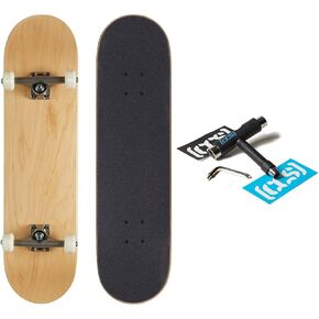[CCS] Blank Skateboard Complete | Plain Natural Maple Wood | Professional Grade | Fully Assembled with Skate Tool & Stickers | Adults, Kids, Teens, Youth | Boys & Girls