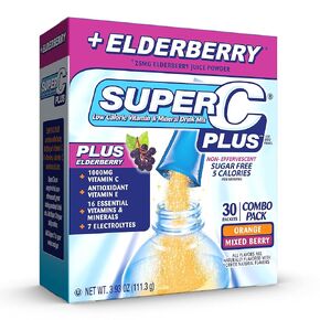 Super C Singles to Go Powder Packets, Water Drink Mix, Variety Pack, Orange, Raspberry & Pink Lemonade, On-The-Go, 30 Count