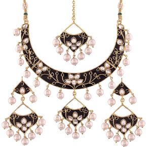 I Jewels 18k Gold Plated Indian Wedding Bollywood Kundan Meenakari Necklace Jewelry Set for Women