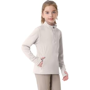 beroy Girls Fleece Long Sleeve Shirts Half Zip Equestrain Shirt Thermal Kids Horse Riding Shirts Thumbhole Pockets