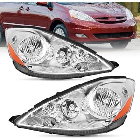 Nilight Headlight Assembly Compatible with 2011 2012 2013 2014 2015 2016 2017 2018 2019 2020 Toyota Sienna Chrome Housing Amber Reflector Clear Lens Headlights Assembly Replacement, 2 Years Warranty