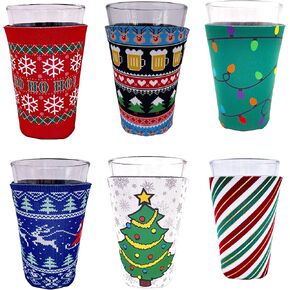 Christmas Holiday Pattern Pint Glass Coolie Variety 6 Party Pack