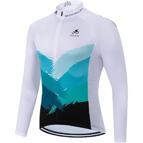 Men's Cycling Bike Jersey Long Sleeve Full Zipper with 3 Rear Pockets Mountain Bike Shirts