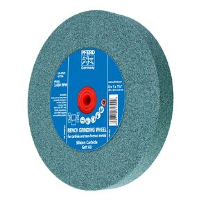 PFERD Bench Grinding Wheel Carbide Type | 8x1x1-1/4 inch, vitrified Bond, Silicon Carbide, grit Size 60 | 61794 - for use on Hard Materials, Included bushings 1 inch