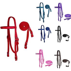 Tahoe Tack Plain Double Layer Nylon Padded Western Horse Headstall with Reins (Red, Draft)