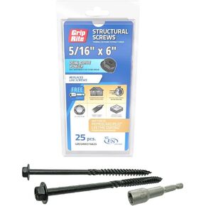 Grip-Rite GRSSHW516625 5/16" x 6" Structural Screw Dual Drive Power Hex Washer Star Drive Head 25CT