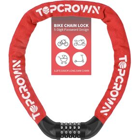 Bike Lock 3 ft Long High Security Heavy Duty Anti Theft Bike Chain Lock, 5 Digit Combination Resettable Keyless Bicycle Lock for Bike/Electric Scooter/Ebike/Motorcycle