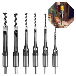 Square Hole Drill Bit,6Pcs Square Drill Bit Mortise Chisel Drill Bit Tools,5/8" 9/16" 1/2" 3/8" 5/16" 1/4" HSS Woodworking Hole Saw Mortising Chisel Drill Bit Set for Wood