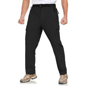 Men's Hiking Cargo Pants Lightweight Tactical Pants Waterproof Travel Work Outdoor Pants with Belt Multi Pockets