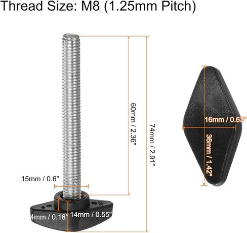 HARFINGTON 8 قطع مقابض جناح تي M8 × 90 مم متري ذكر ملولب على شكل حرف T مقابض بلاستيكية مقابض إبهام براغي تثبيت يدوية مقبض تشديد مقبض إبهام، أسود in Saudi Arabia