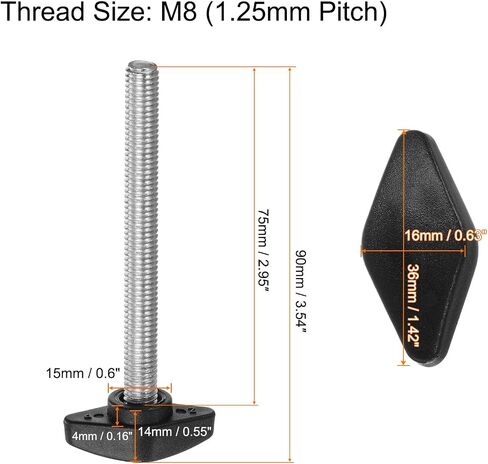 HARFINGTON 8 قطع مقابض جناح تي M8 × 90 مم متري ذكر ملولب على شكل حرف T مقابض بلاستيكية مقابض إبهام براغي تثبيت يدوية مقبض تشديد مقبض إبهام، أسود in Saudi Arabia