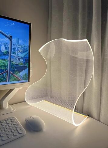 [USB] مصباح مكتب LED منحني حديث | الإضاءة المحيطة المستقبلية لغرف الألعاب وغرف النوم والمكاتب | عاكس الضوء الأكريليكي الفريد مع شاشة LED شفافة - قياسي in Kuwait