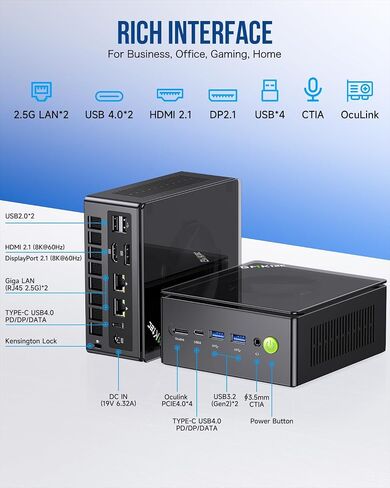 GMKtec Gaming Mini PC, AMD Ryzen 7 8845HS, Windows 11 Pro, 64GB DDR5 RAM (32GBx2), 1TB PCIe 4.0 SSD, Dual 2.5Gbps LAN, USB4.0, HDMI, DisplayPort,USB-C,WiFi 6E,Bluetooth5.2,High-Performance Computer K8 in Saudi Arabia