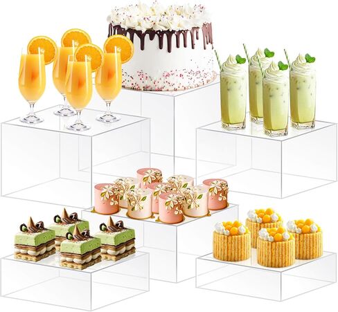 6Pcs Buffet Risers, Food Risers for Buffet, Acrylic Boxes for Display Cube Riser Display Cases, Acrylic Display Base (Clear(Round)) in Saudi Arabia