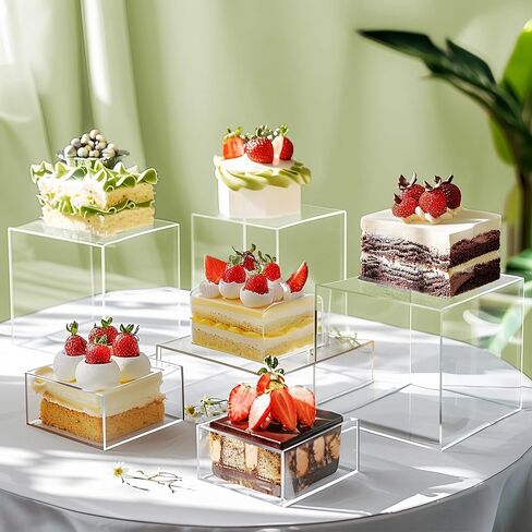 6Pcs Buffet Risers, Food Risers for Buffet, Acrylic Boxes for Display Cube Riser Display Cases, Acrylic Display Base (Clear(Round)) in Saudi Arabia