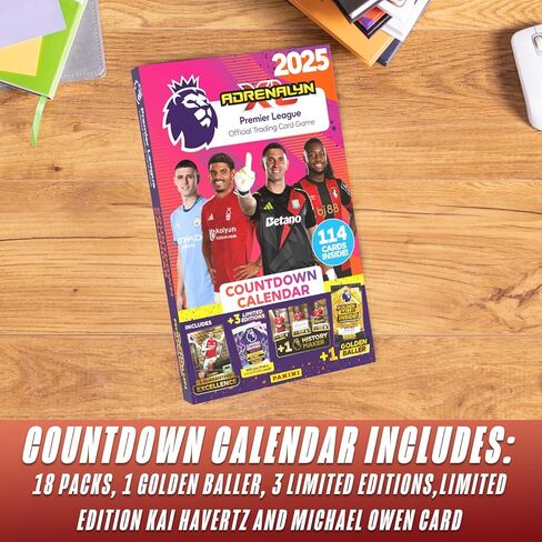 Panini Adrenalyn XL Advent Countdown Calendar 2024-2025 + 200 Card Protectors, Premier League Soccer Trading Cards, 114 Cards Including 6 Limited Edition Cards in Kuwait