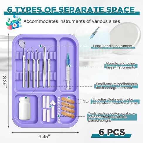 4 Pieces Dental Autoclavable Divided Tray Dental Instrument Plastic Divided Separate Tray Dental Office Supplies (Purple) in Saudi Arabia