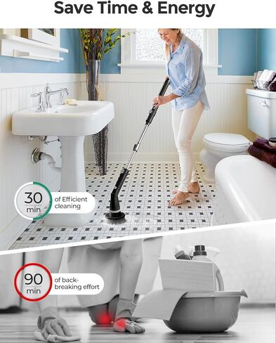 kHelfer Electric Spin Scrubber Kh8, 2024 New Cordless Shower Scrubber, 8 Replacement Head, Bathroom Scrubber Dual Speed, Shower Cleaning Brush & Extension Arm for Bathtub Tile Floor in Saudi Arabia