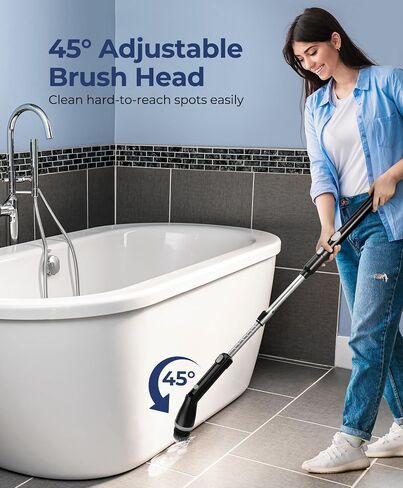 kHelfer Electric Spin Scrubber Kh8, 2024 New Cordless Shower Scrubber, 8 Replacement Head, Bathroom Scrubber Dual Speed, Shower Cleaning Brush & Extension Arm for Bathtub Tile Floor in Saudi Arabia